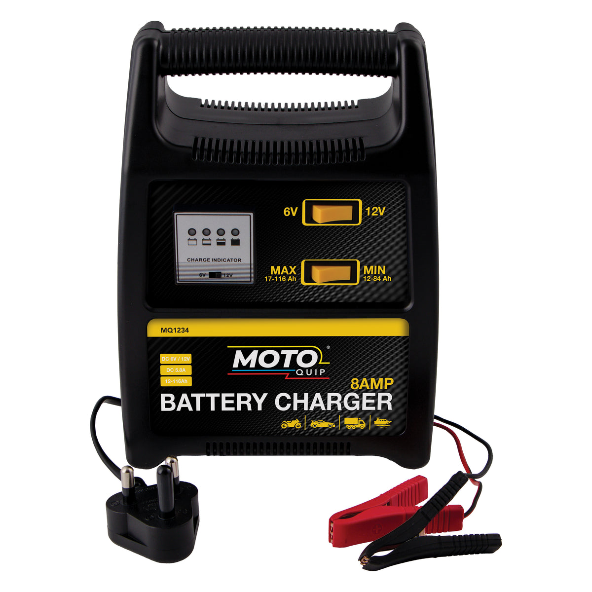 8 AMP MOTO-QUIP BATTERY CHARGER 6V/12V  - PLASTIC HOUSING