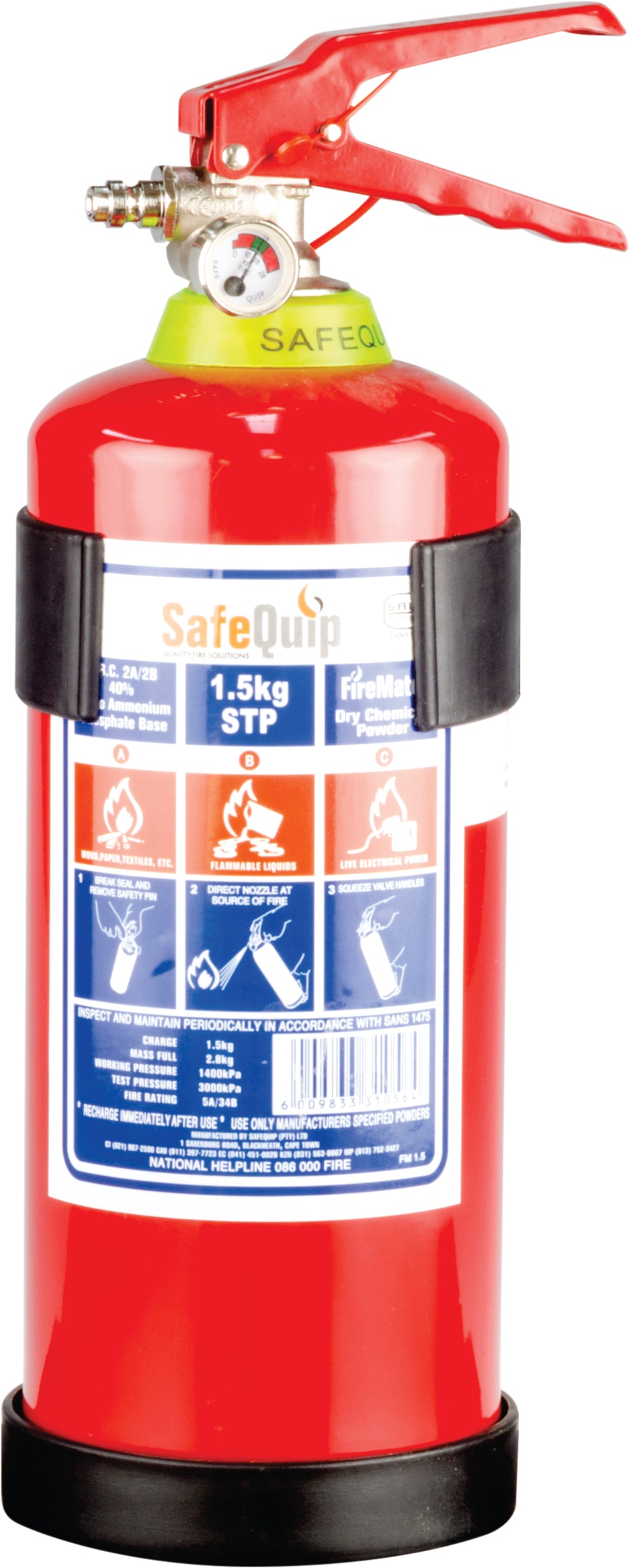SAFE QUIP 1,5KG FIRE EXTINQUISHER WITH BRACKET