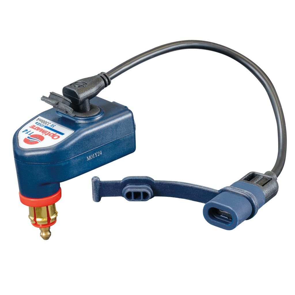 OptiMate USB O-114 Dual 90 USB Charger for DIN/BIKE Socket (3300mA, USB-A + USB-C)