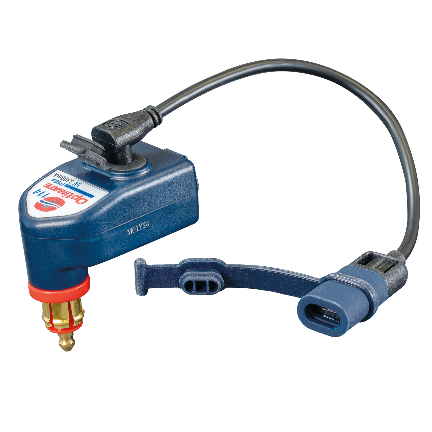 OptiMate USB O-114 Dual 90 USB Charger for DIN/BIKE Socket (3300mA, USB-A + USB-C)