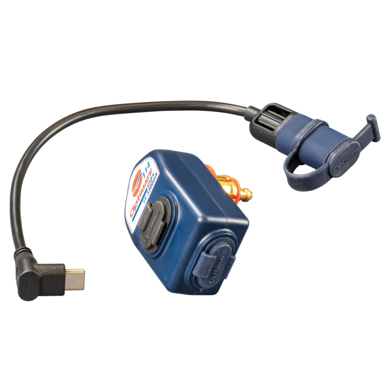 OptiMate USB O-114 Dual 90 USB Charger for DIN/BIKE Socket (3300mA, USB-A + USB-C)