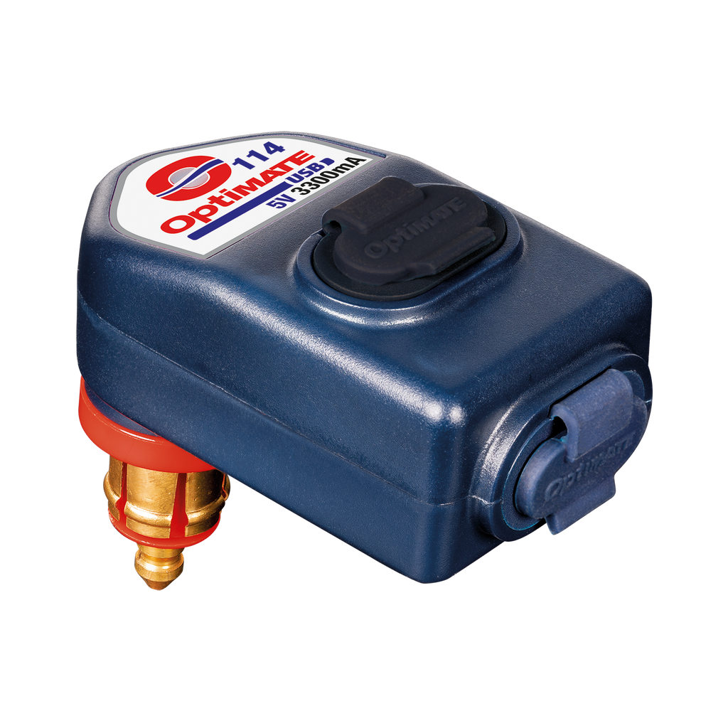 OptiMate USB O-114 Dual 90 USB Charger for DIN/BIKE Socket (3300mA, USB-A + USB-C)