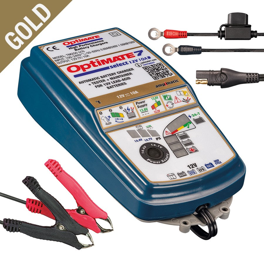 OptiMate 7 Select v3 TM250 Select GOLD series battery saver, charger, tester & maintainer