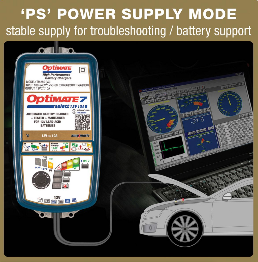 OptiMate 7 Select v3 TM250 Select GOLD series battery saver, charger, tester & maintainer