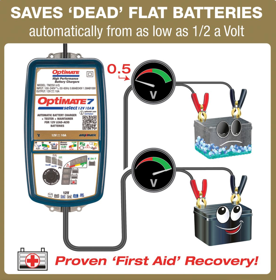 OptiMate 7 Select v3 TM250 Select GOLD series battery saver, charger, tester & maintainer