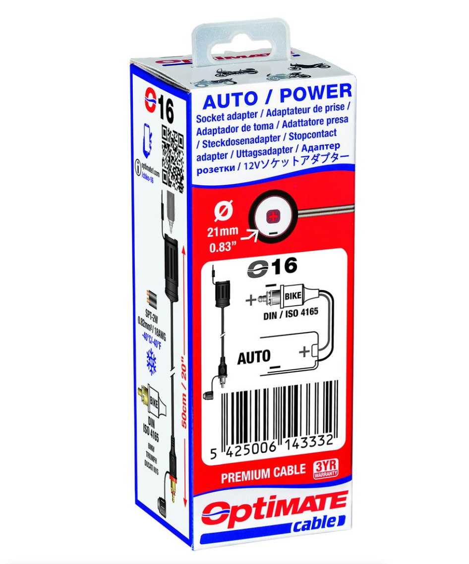 OptiMate CABLE O-16 Adapter cable, BIKE plug to AUTO socket - 50 cm