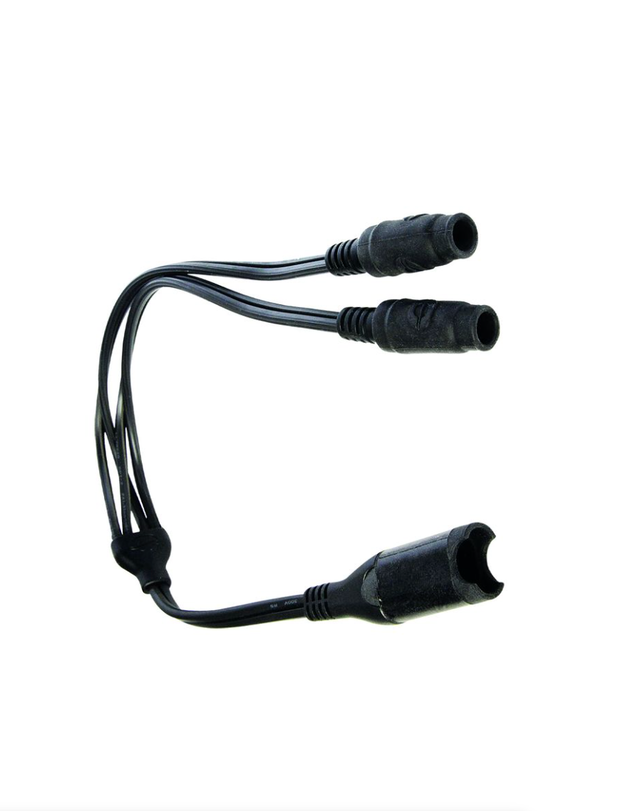 OptiMate CABLE O-35 Y-splitter cable, SAE IN to 2 x DC sockets OUT - 30 cm