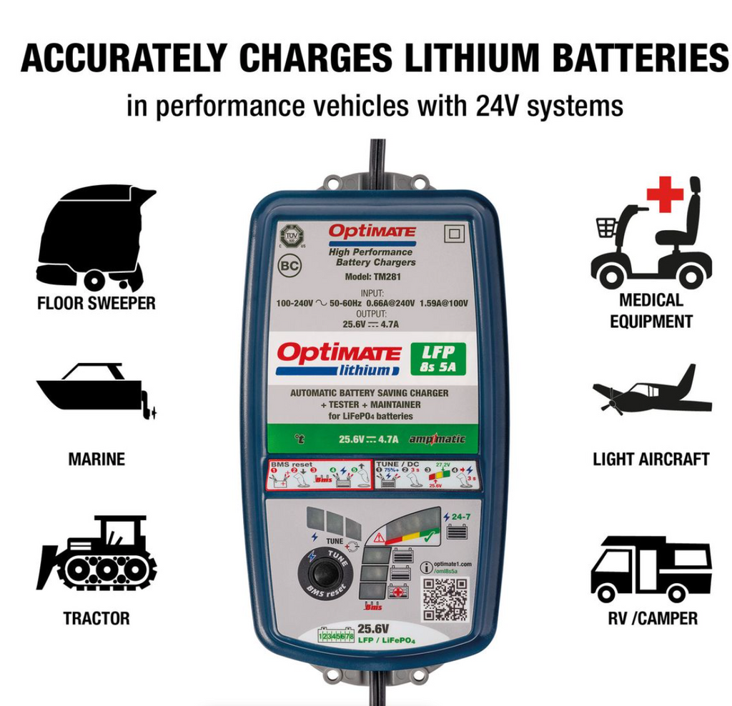 OptiMate TM280 Lithium 8s 5A Sealed battery saving charger & maintainer